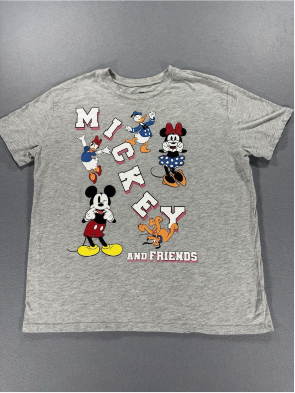 Disney Mickey And Friends Shirt Womens M 8-10 Gray Graphic Tee Minnie Donald